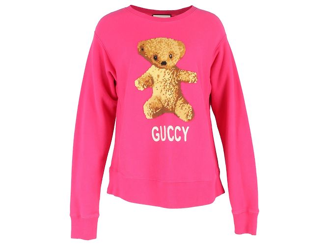 Gucci bestickter Teddy-Bär-Pullover aus rosa Baumwolle Pink
