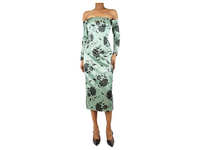 Autre Marque Green off-shoulder satin midi dress - size UK 6 Polyester  ref.1985003