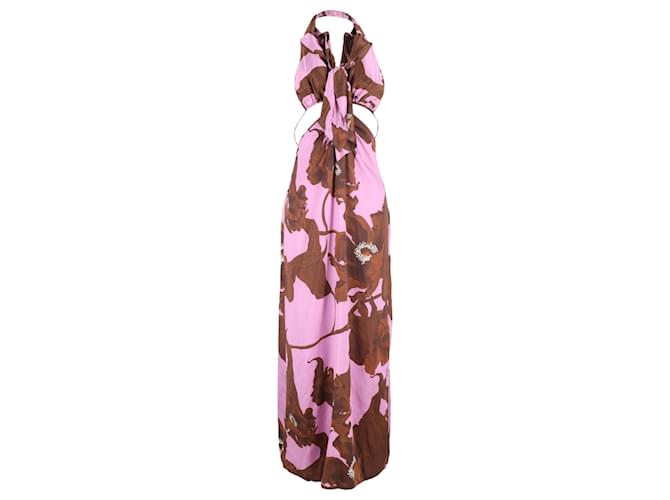 Autre Marque Johanna Ortiz City Of Spices Ankle Dress in Pink and Brown Silk  ref.1985038