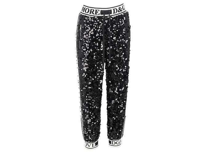 Dolce & Gabbana Sequined Drawstring Track Pants in Black Polyester