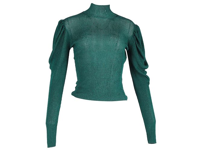 Autre Marque Caroline Constas Pullover mit Puffärmeln aus grüner Viskose