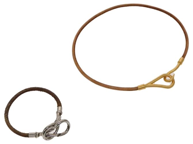 Hermès HERMES Armband Halskette Leder 2Set Beige Auth bs21522 