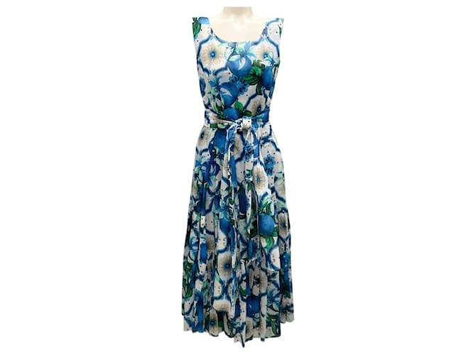 Autre Marque Samantha Sung Sea Blue Amanda Sicilian Lemon Boat Midi Dress Cotton  ref.1987100