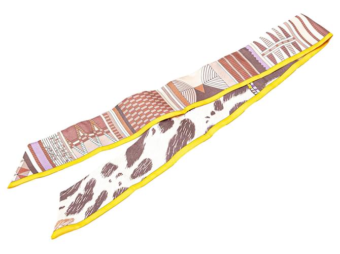 Hermès Brown Printed Silk Twilly Scarf Cloth  ref.1987549