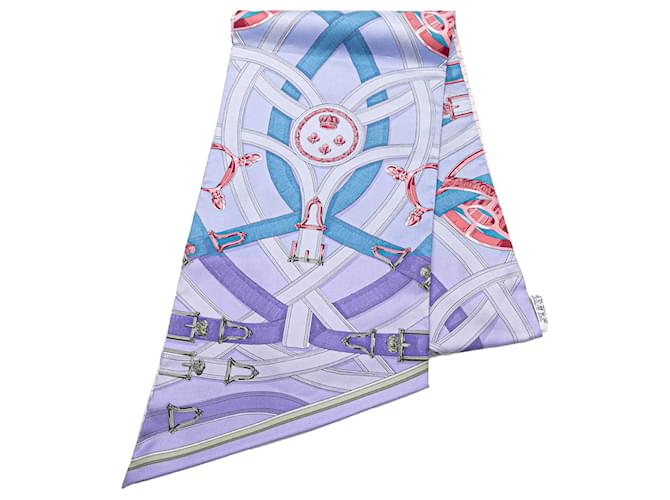 Hermès Blue Maxi Cavalcadour a Cheval Silk Twilly Scarf Light blue Cloth  ref.1987560