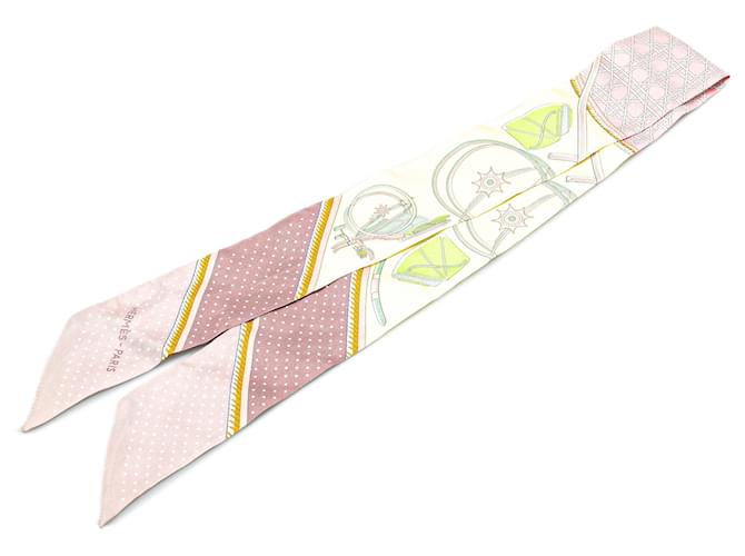 Hermès Pink Les Voitures a Transformation Twilly Silk Scarf Cloth  ref.1987580