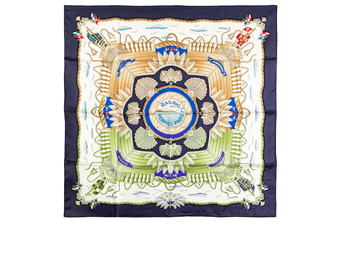 Hermès White Railing Silk Scarf Cloth  ref.1987601