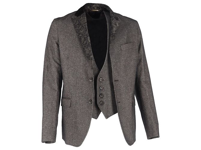 Dolce & Gabbana Single-Breasted Blazer and Vest Jacket in Grey Wool