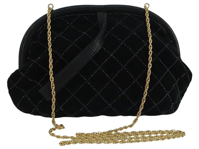 BALLY Borsa a Spalla in Velluto Nero Auth bs21591