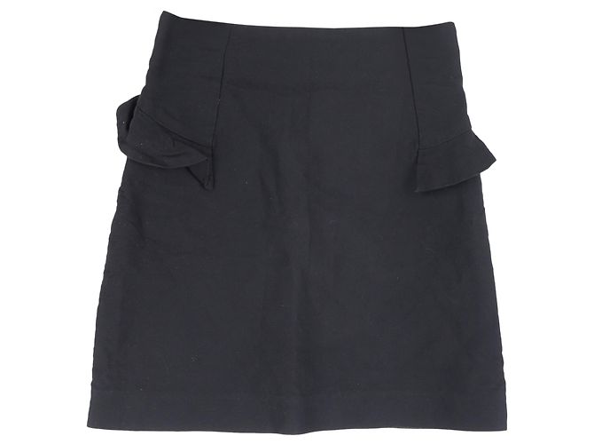 Saia mini A-line em lã preta com babados Sandro Paris Preto