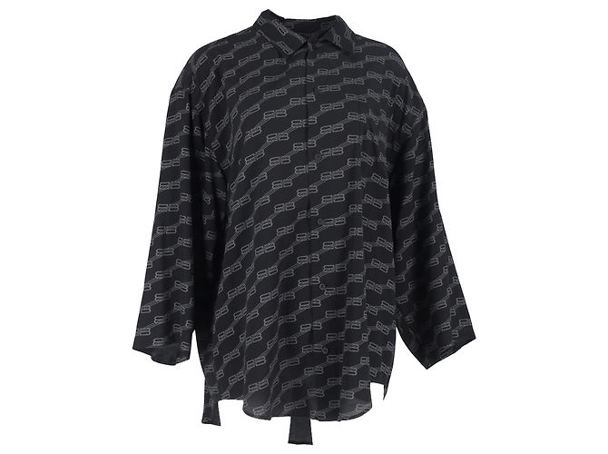 Camicia a maniche lunghe BB Logo Balenciaga in seta nera Nero