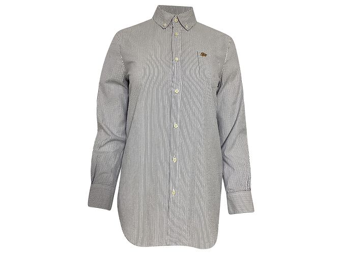 Camicia a maniche lunghe a righe con patch logo Dsquared2 in cotone blu e bianco Blu chiaro