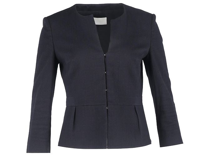 Boss by Hugo Boss Uncollared Buttoned Blazer in  Navy Blue Cotton