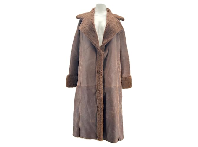 Autre Marque NON SIGNE / UNSIGNED Coats T.FR 38 Leather Brown  ref.1990369
