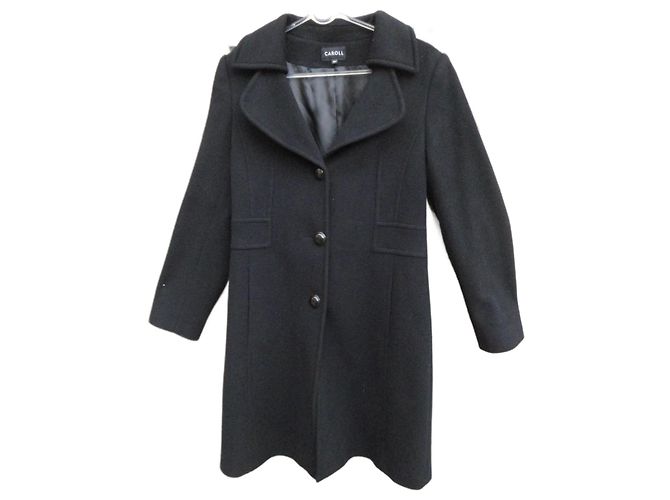 CAROLL Black Cashmere Wool Coat Size 40