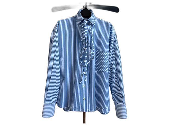Camicia Loewe in cotone a righe stile pigiama bianca e blu