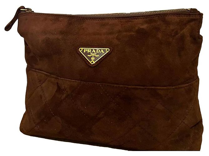Prada Clutch Tasche Wildleder Haselnuss