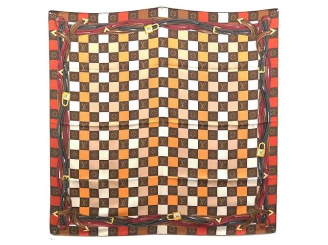 Louis Vuitton Carre Monogram Check Scarf Brown Multiple colors Silk  ref.1991387