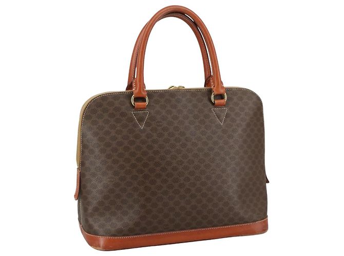 Céline Bolsa de mão em lona Macadam CELINE em couro PVC marrom dourado Auth bs21413