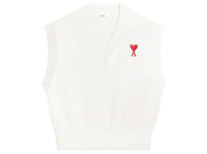Ami Ärmelloser V-Ausschnitt Pullover Rot Eggshell Aus weiß 