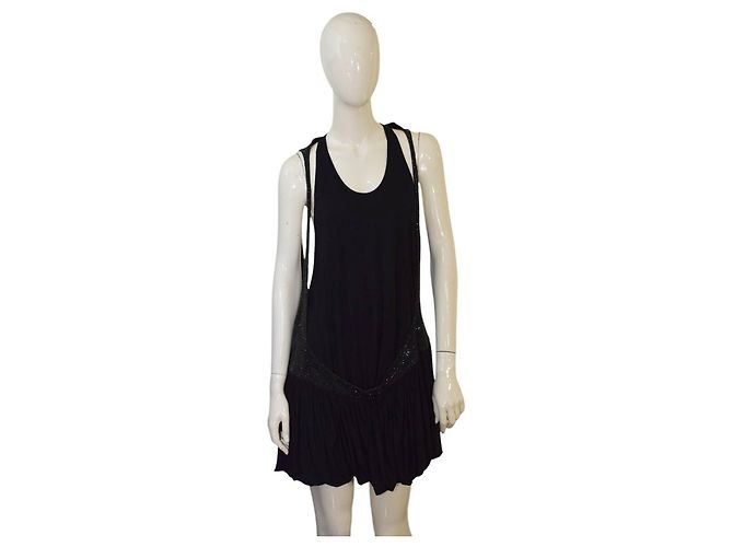 Autre Marque Vestido mini preto Chloe de seda e viscose com cristais Swarovski