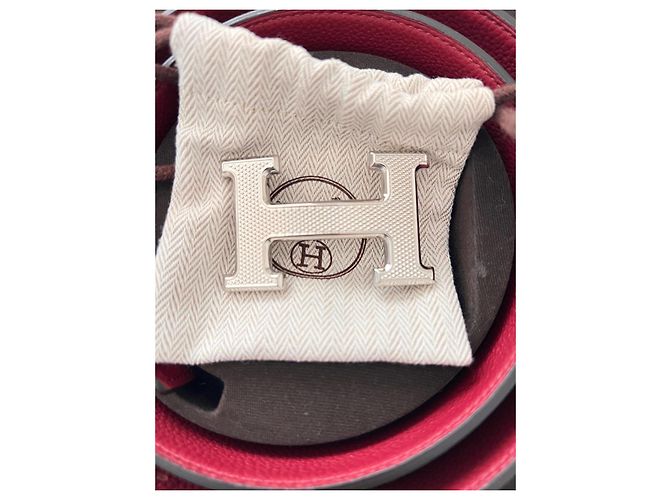 Hermès Doppelseitiger Ledergürtel Schwarz Bordeaux 