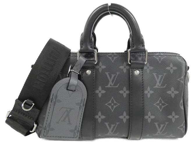 Louis Vuitton Monogram Eclipse Reverse Keepall Bandouliere 25cm Boston Bag Black Grey Cloth  ref.1995142