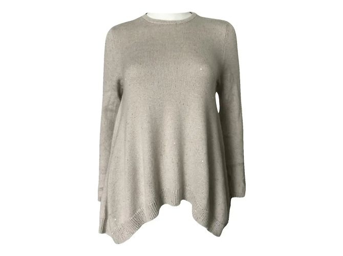 Brunello Cucinelli Pailletten-Cashmere-Oberteil Beige