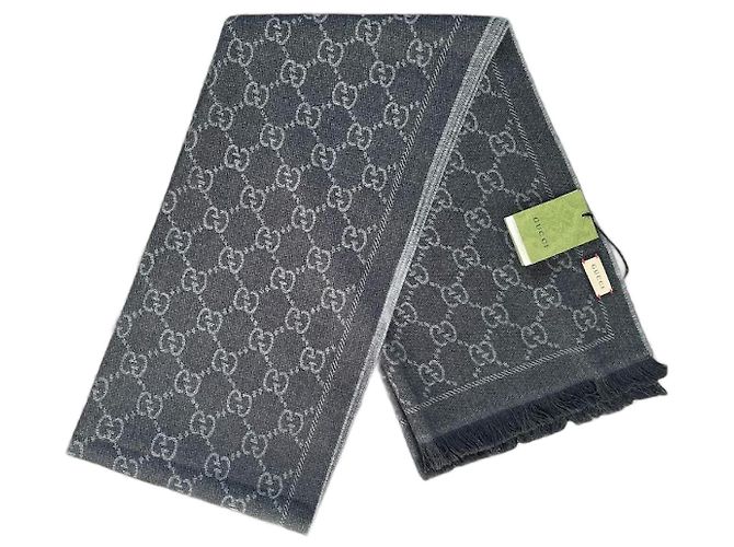 Marmont Gucci Reversible GG Monogram Scarf Grey Wool