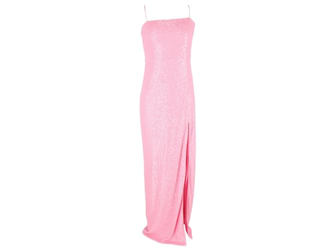 Autre Marque Rotate Birger Christensen Sequin-Embellished Side-Slit Maxi Dress in Pink Polyester  ref.1996097