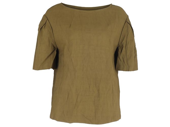 Blouse à manches courtes à épaule tombante Dries Van Noten en lin kaki Vert