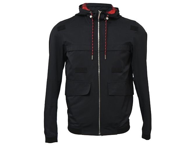 Veste parka à capuche zippée Dior avec poches en polyester noir