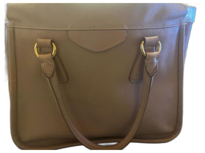 Tote Bolsa de mão Prada em couro bege