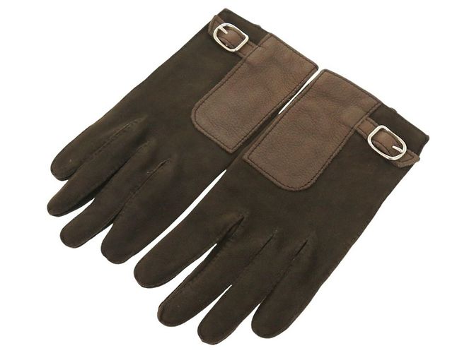 Hermès Hermes Handschuhe aus dunkelbraunem Lammleder
