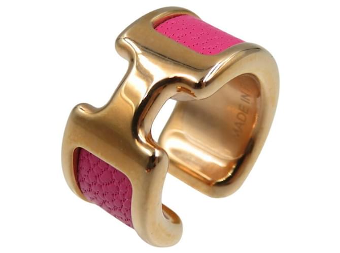 Hermès Boucle d'oreille en cuir chèvre Shamquila Rose Shocking plaquée or rose Hermes Olympe PM Métal  ref.1998299