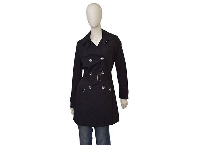 Schwarzer, doppelt geknöpfter Trenchcoat mit Gürtel von Michael Michael Kors Größe S