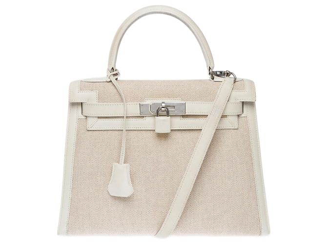 Hermès HERMES Kelly 28 Bag in White Canvas - 102428