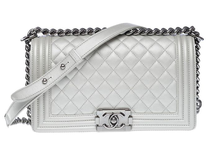 Borsa CHANEL Boy in Pelle Argento - 102456