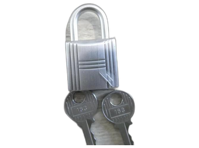 klassisches Vorhängeschloss für Hermès Kelly, Birkin Handtasche, gebürsteter silberner Stahl 2 Schlüssel, neu Silber Hardware 
