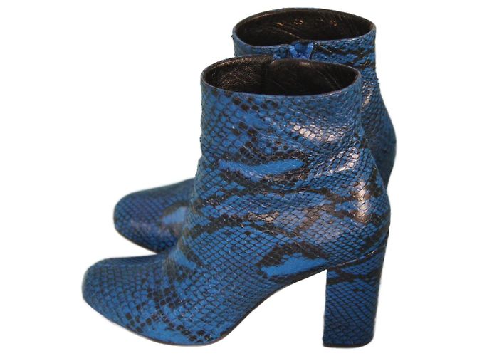 Saint Laurent Python Ankle Boots Blue