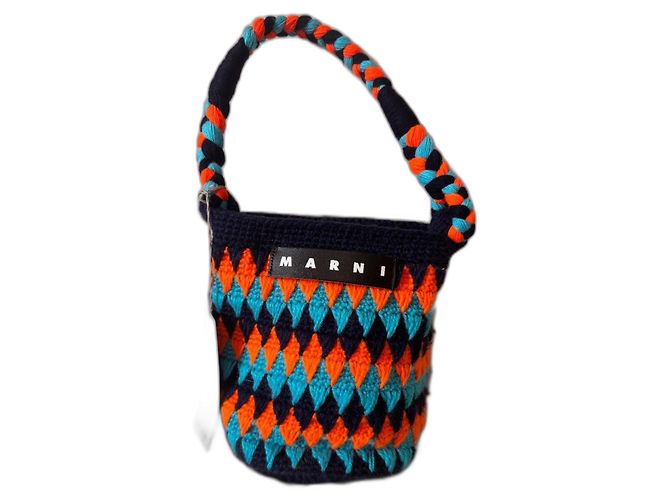 Bolsa de mão Marni em lã laranja e azul escuro