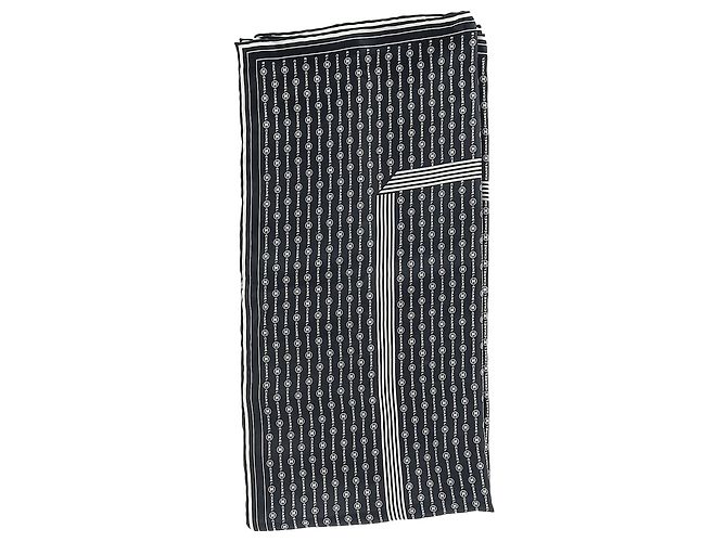 Timeless  Chanel Logo Print Scarf in Black Silk