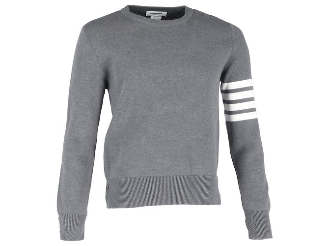 Pull 4-Bar Thom Browne en coton gris