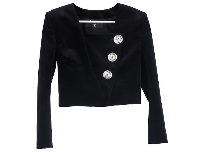 Blazer corto de terciopelo negro adornado de Balmain