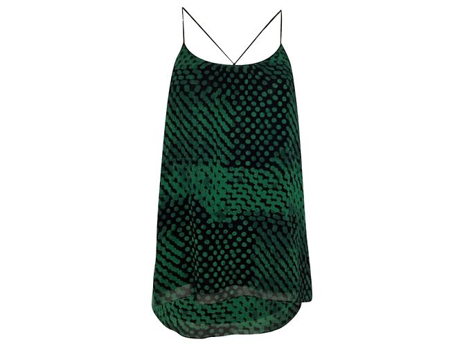 Camiseta de alça com decote em scoop em seda verde com bolinhas da Theory