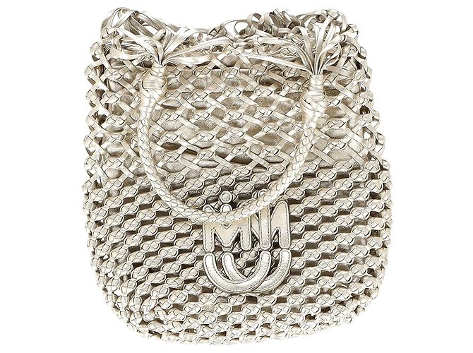 Bolsa tote efeito trançado Miu Miu em couro prateado Prata