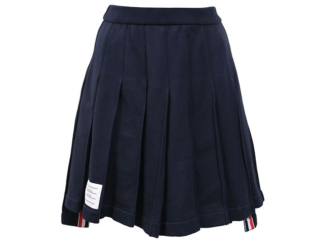 Saia mini plissada clássica em loopback Thom Browne em algodão azul marinho