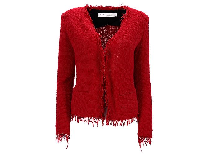 IRO fransige Jacke aus rotem Baumwolltweed