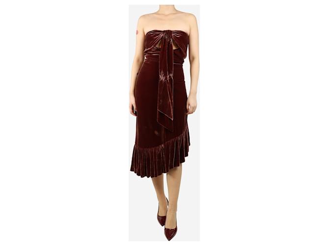 Ulla Johnson Maroon strapless velvet midi dress - size UK 8 Brown Viscose  ref.1999518