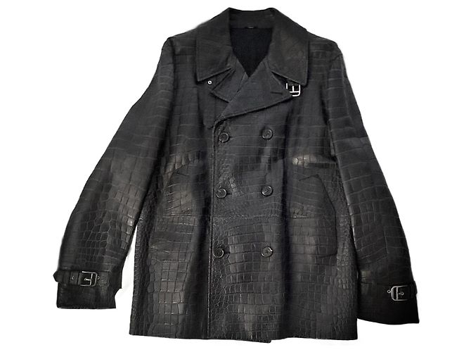 Abrigo Hermès de piel de cocodrilo azul oscuro